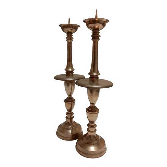 Solid Brass Pricket Candlesticks Set of 218" Tall Patinated Spike Candle Holders - Picture 2 of 8